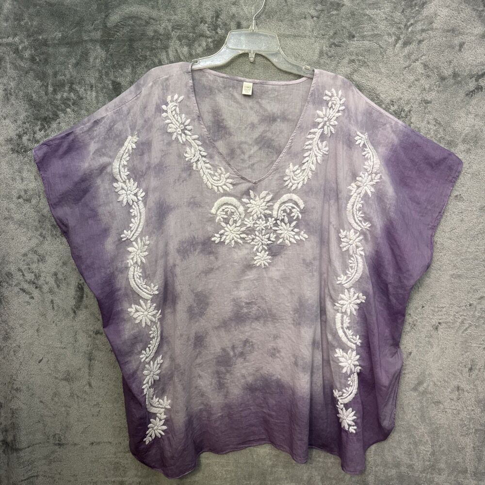 Cato Lavender Poncho white embroidery pullover lightweight cotton one size